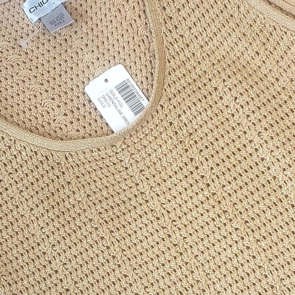 𝅺NEW! CHICO'S Gwendaline Gold Foil Sleeveless Crochet Dress Small. - Picture 8 of 9